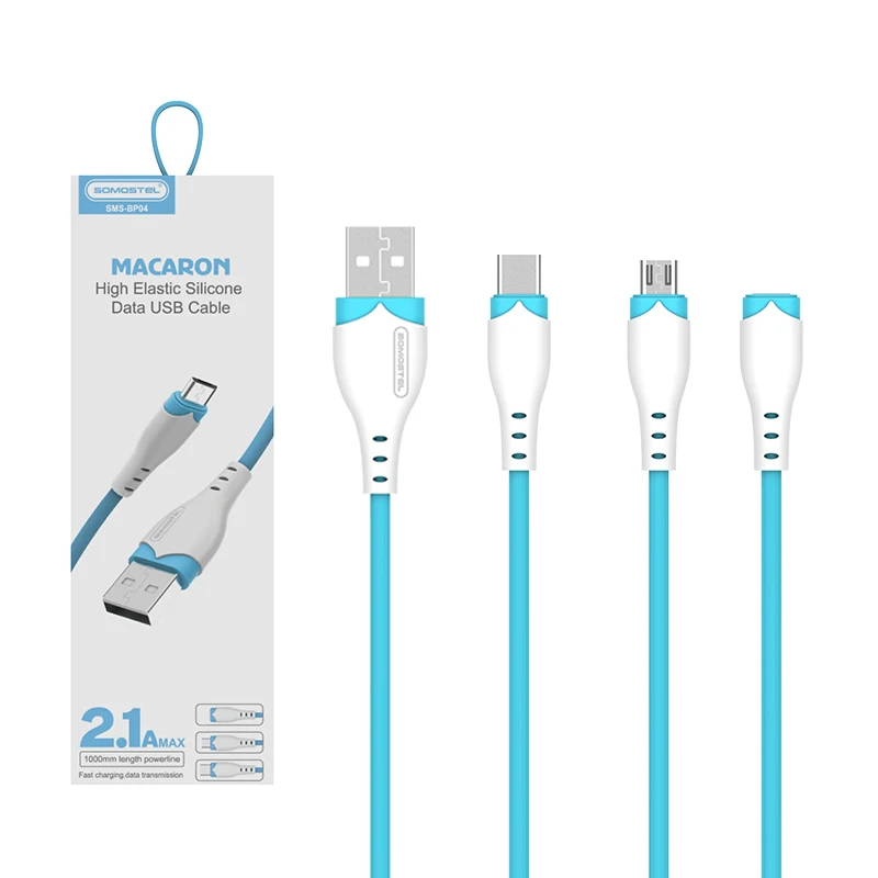 SOMOSTEL Stock Mobile USB Cable SMS-BP04 Type C Micro V8 IPH Port Phone Charge Cable for iphone/Android