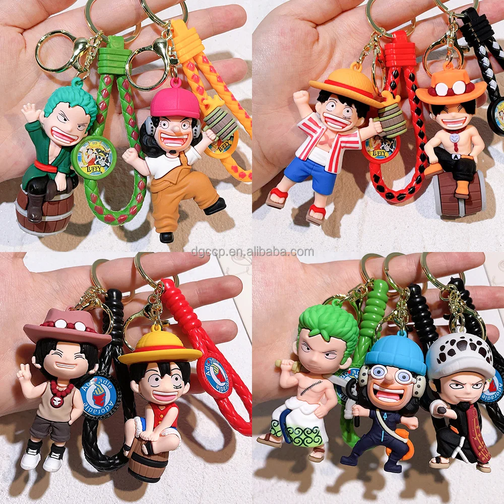 20 design Japanese Anime One Pieces key chian used for claw machine doll factory wholesale 3d pvc rubber Luffy key chain