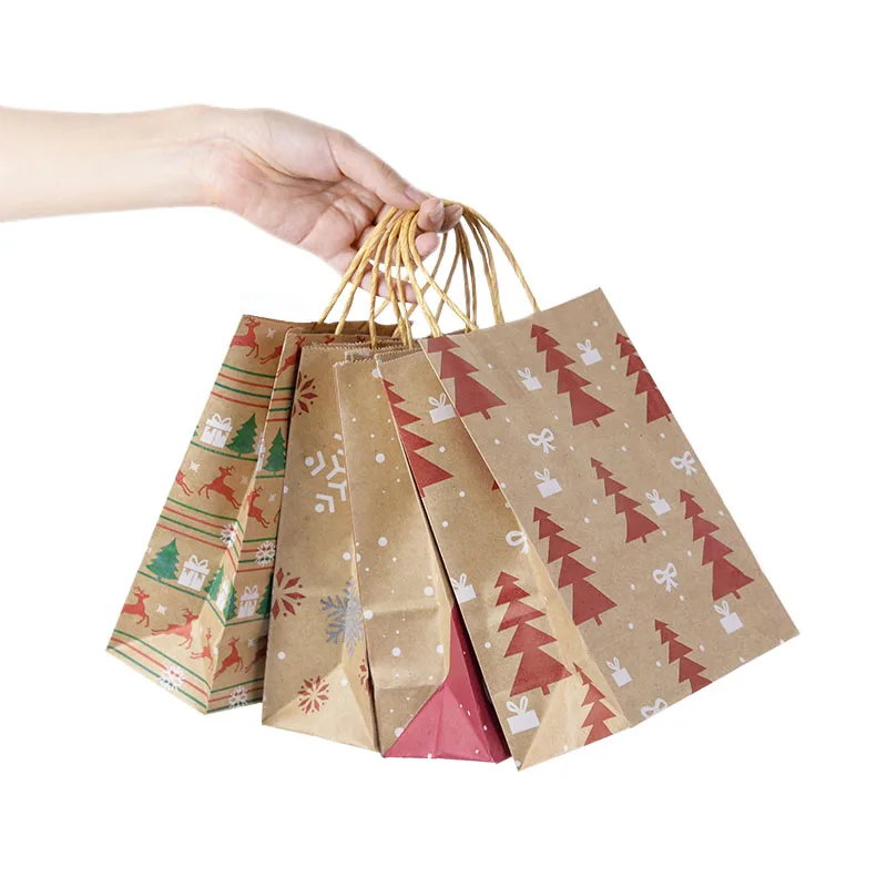 Custom Logo Print With Handle Recycled Restaurant Food Catering Takeaway Take Out Packaging Brown Kraft Paper Bag