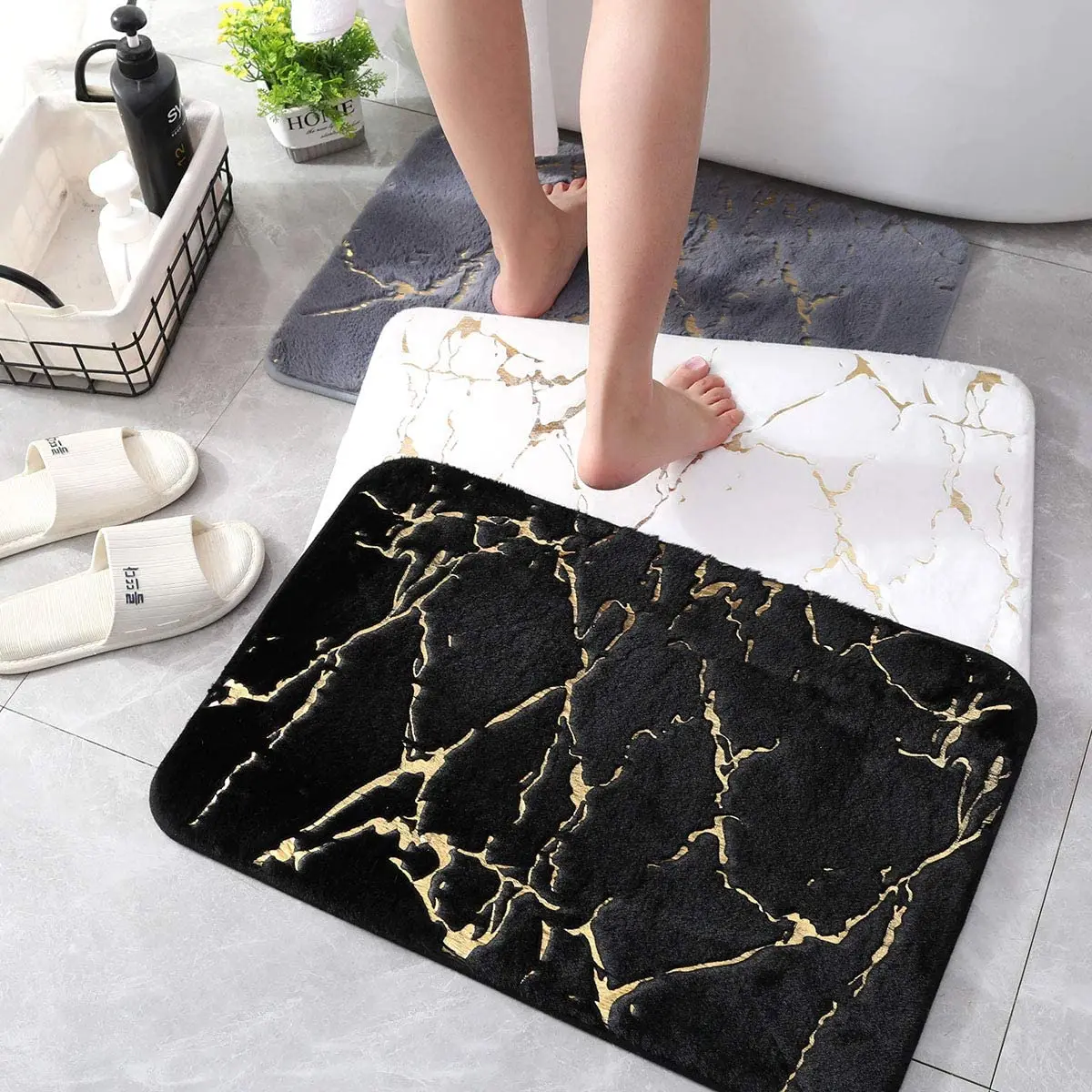 Роскошный Противоскользящий мягкий коврик для ванной из искусственного меха с принтом кроличьей фольги новый дизайн