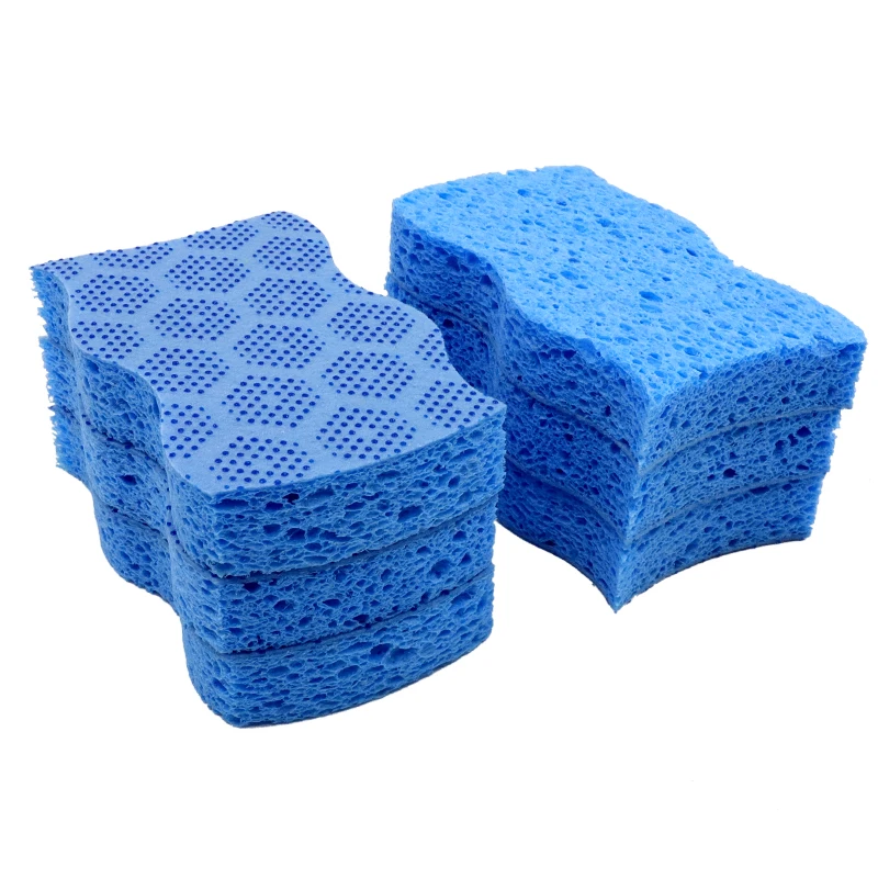Kitchen Household Wood Pulp Cellulose Printed Non-woven Fabric Scrub Dots Delicate Duty Non-scratch Sponge