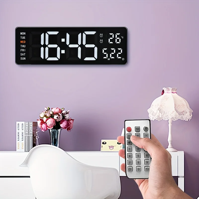 Factory Price Large LED Digital Wall Clock Remote Control Temp Date Week Memory Table Wall-mounted Dual Electronic Alarms Clocks