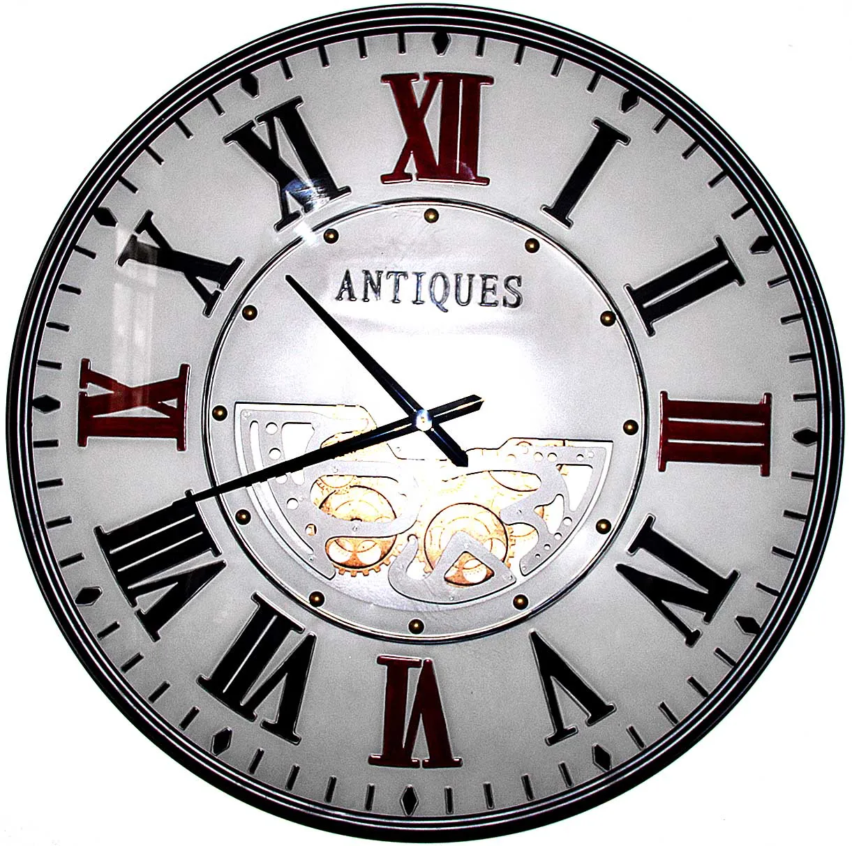 China Big Factory Good Price roman numeral COG wall clock silver vintage gear world clocks
