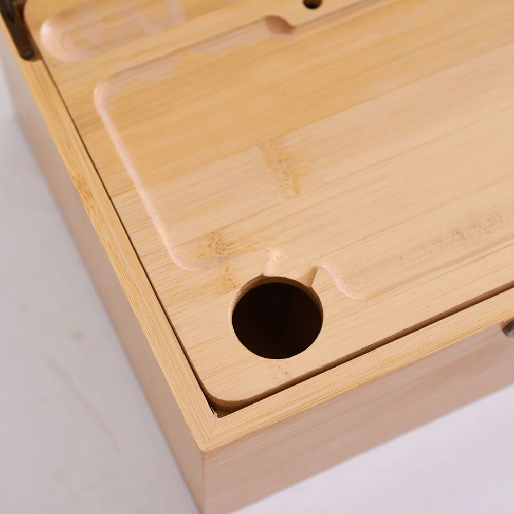 Removable Dividers Design Wooden Stash Storage Box Natural Bamboo Wood Stash Box With Lock Rolling Tray