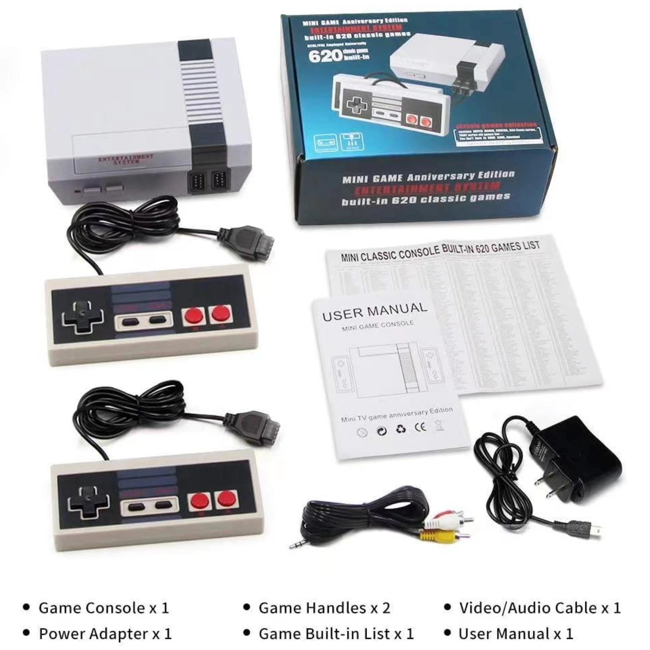 Classic Retro Game Console,Video Game System Build-in 620 Classic Games, AV Output and 2 Classic Game Controllers