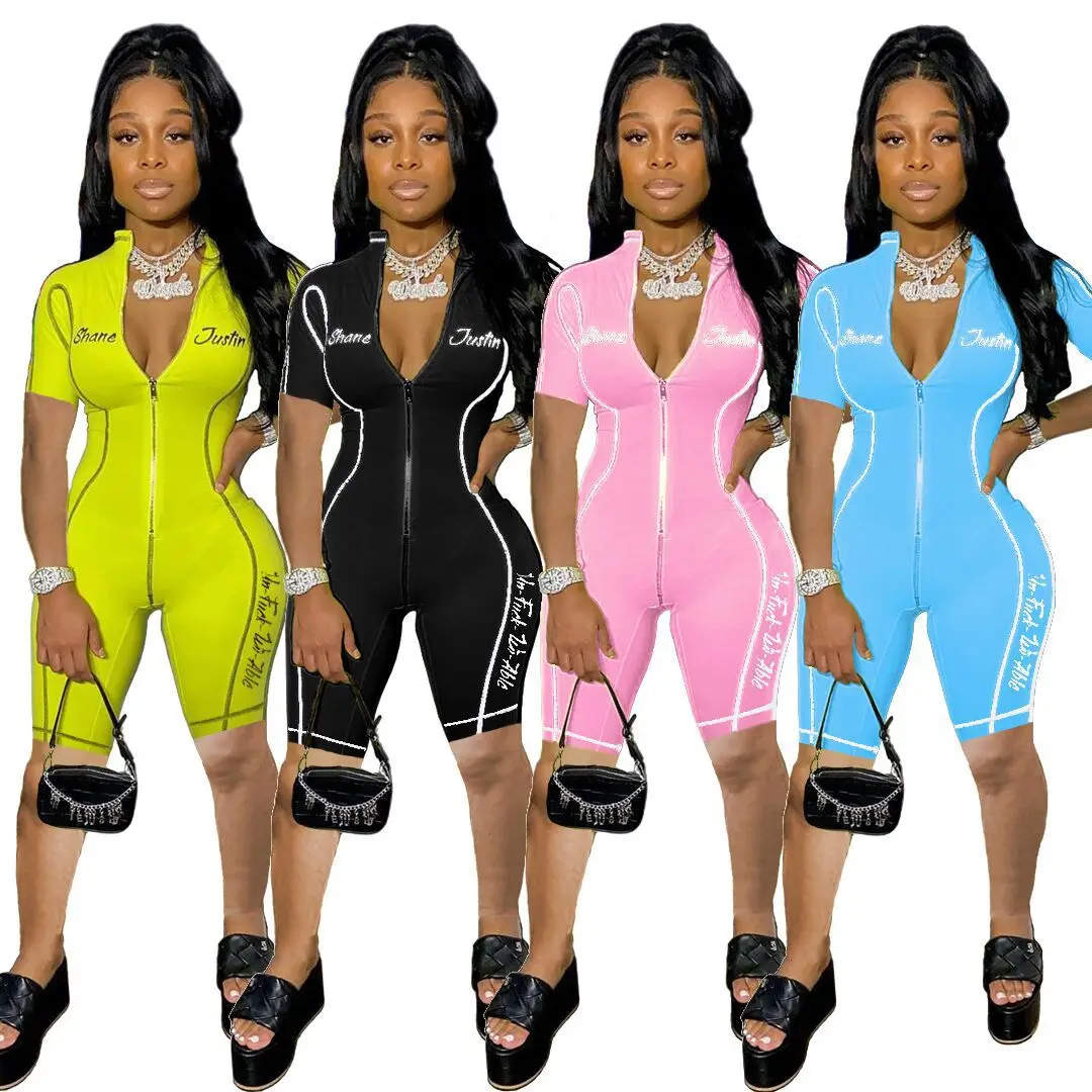 
Wholesale Summer Fashion Women pants Set Reflective biker Women one piece short set 