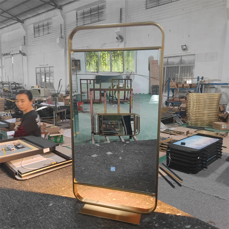 Stainless steel bathroom mirror with storage rack  wholesale Bathroom led Mirror with shelf