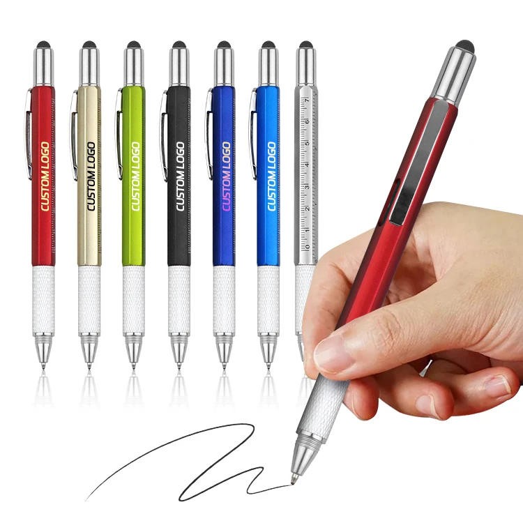 Hot Sale Promotional 6 In 1 Multifunction Tool ball Pen Screwdriver Ruler Level Touch Stylus Ballpoint Pen