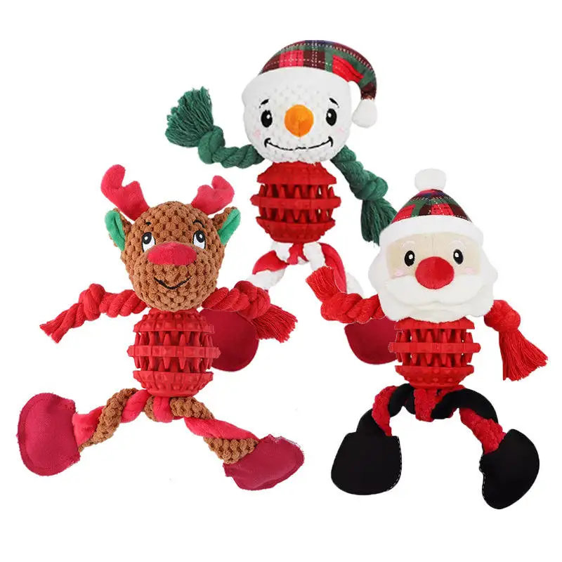 Recycled Dog Chewing Toys Plush Cotton Rope Dog Training Toys for Christmas Hide Food Pet Interactive Bite Resistance Toys