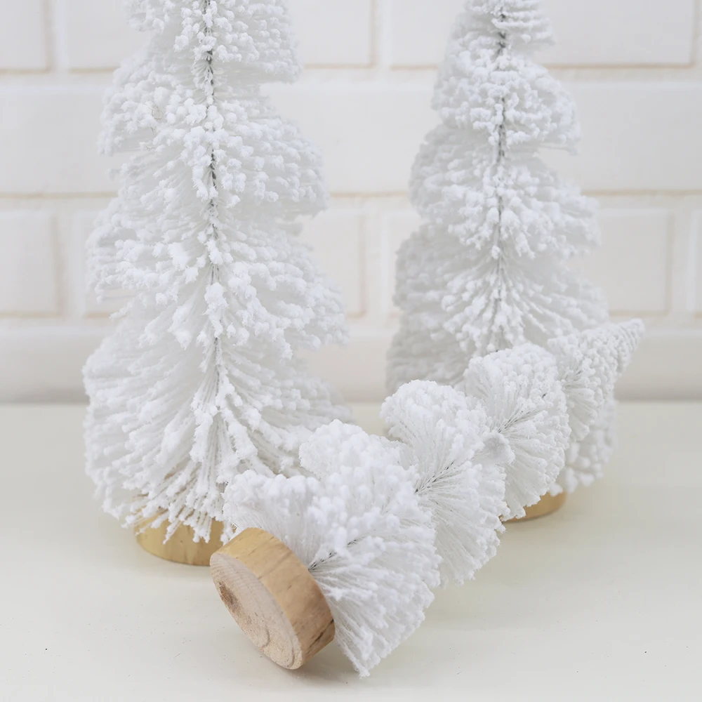 Holiday Home Tabletop Winter Crafts Snow Miniature Pine Trees Artificial Frosted Sisal Trees