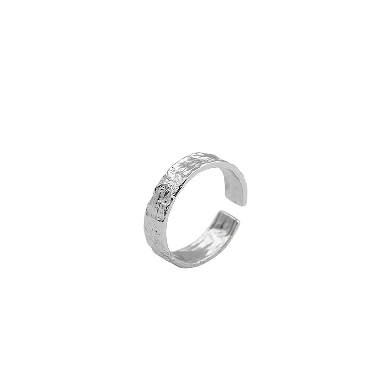 S925 Sterling Silver Irregular Convex Gold Silver Tin Foil Paper Pattern Ring Silver Jewelry