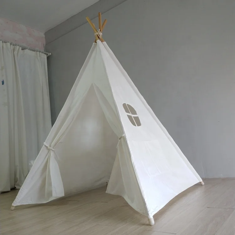 DIY White Kids Canvas Indian Teepee Tent Toddler Playhouse With carry bag