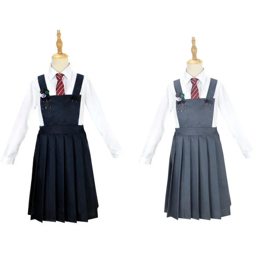 Preppy kids formal long sleeve shirt custom cute accessories girls pinafore pleated dress teen student school uniform suit