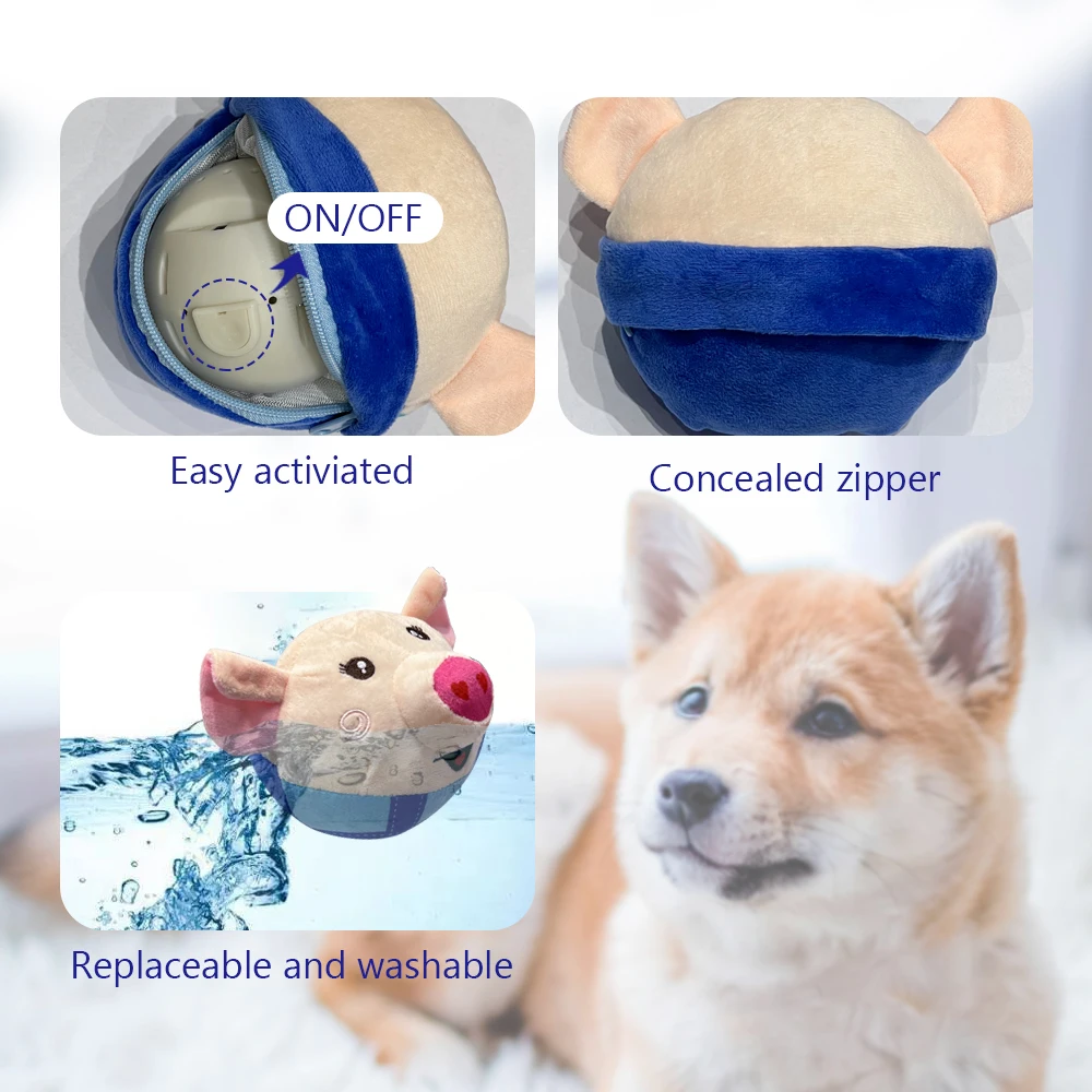 Active Moving USB Rechargeable Interactive Washable Cartoon Pig Plush Sound Electronic Dog Toy Interactive Chewable Cover Ball