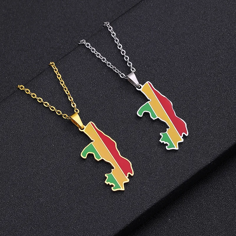 Qiuhan Stainless Steel Jewelry Enamel Pendant Nationality Ethiopia Egypt Ghana South Africa Custom Map Necklace