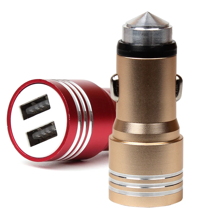 Быстрая зарядка 2.4A 12v-24v Автомобильное зарядное устройство USB с новых молоток безопасности для мобильных телефонов на базе ios и android type-c планшетных