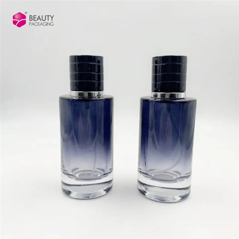 Wholesale Round Shape Atomizer Perfume Bottle 30ML 50ML Gradient Color Glass Spray Bottle with Shiny Silver Color Cap