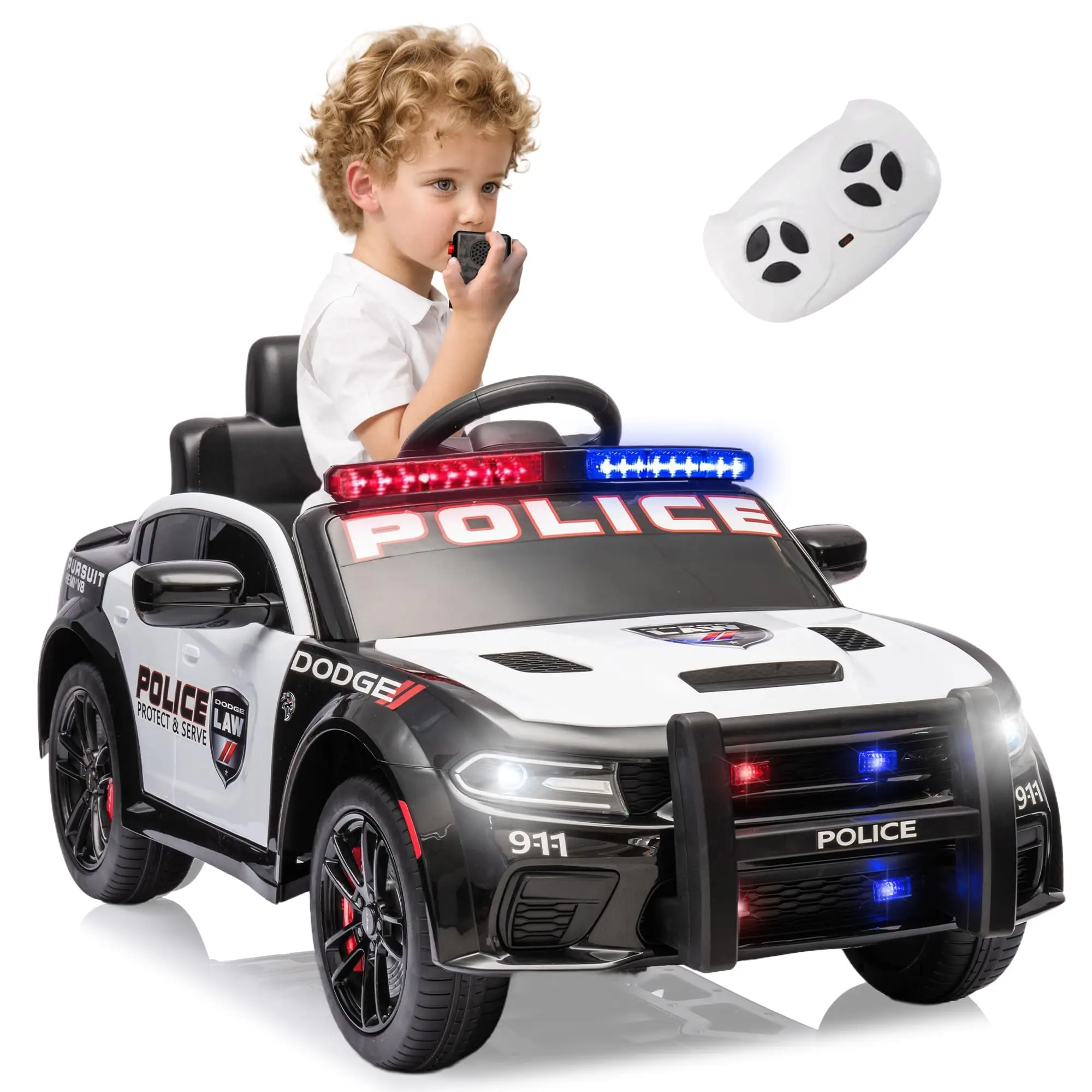 Licensed DODGE kids police car children 12v electric remote control baby electric police ride on cars for kids to drive