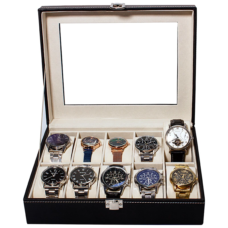 Customized High End Handmade Men Women Lidded Watch Storage Box Watch Pillow Leather 12 Slot Watch Boxes