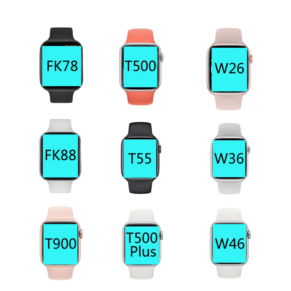 
2021 New Arrival Fitness Tracker Reloj FK78 FK88 T900 T500 Plus T55 W26 Plus W36 W46 W56 Android Smart Watch Series 6 