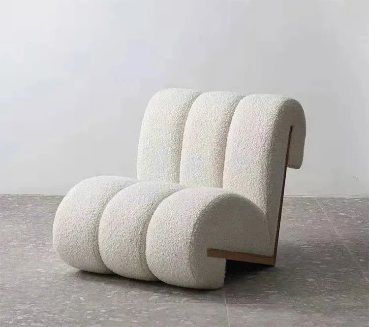 modern nordic living room furniture lambswool upholstery lounge chair wood boucle teddy fabric leisure chair