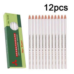 12pcs/Box White Black Dermograph Eyebrow 7600 Pencil Makeup Long Lasting Waterproof Peel-off Design Wooden Handle Eyebrow Pencil