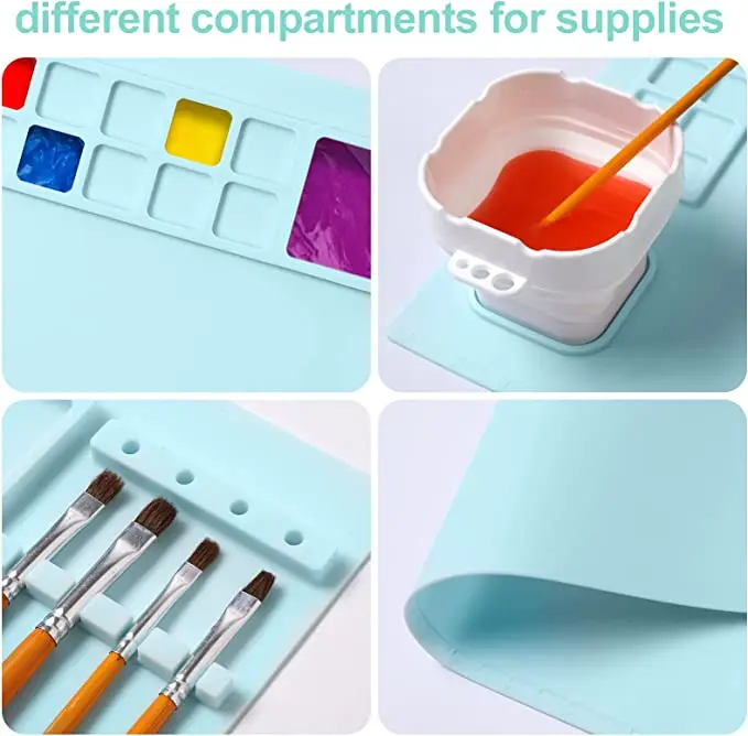 Custom BPA Free Sturdy New Healthy Tidy Dry Faster  Food Grade Colorful Craft Mat Silicone Painting Mat with Cup