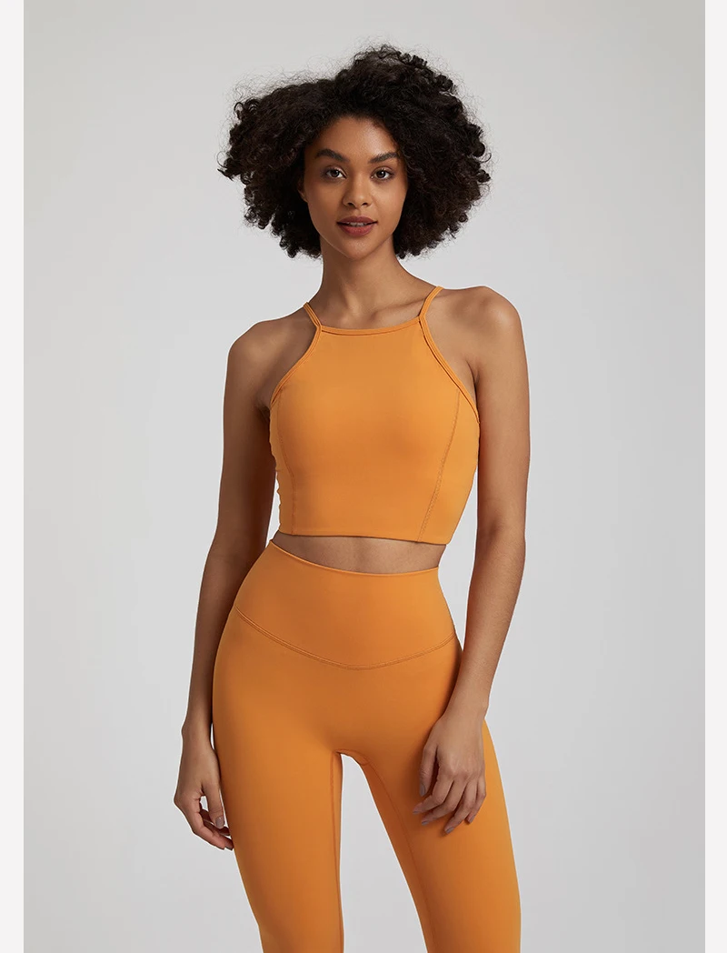 Wholesale Super Soft Nude Fabric Back Hollow Out Cross-strap Yoga Crop Top Gym Wear Fitness Workout Top Sports Bra For Women