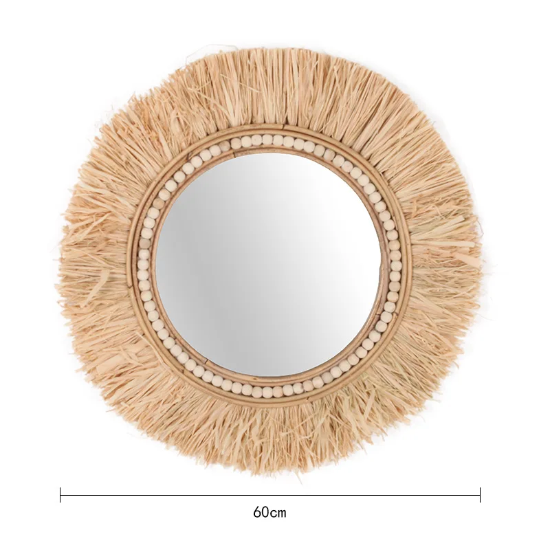 Customized Home Decoration Mirror  Hot Selling Handmade Raffia Mirror for wall art home decor