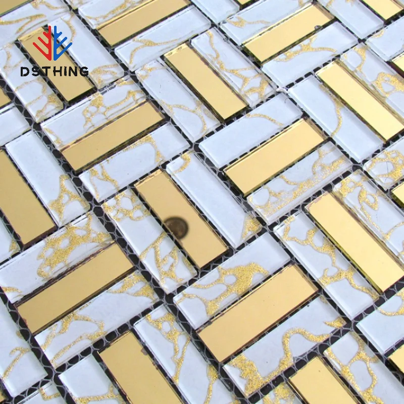 Оптовая продажа Золотая квадратная зеркальная стеклянная мозаика для кухни Backsplash