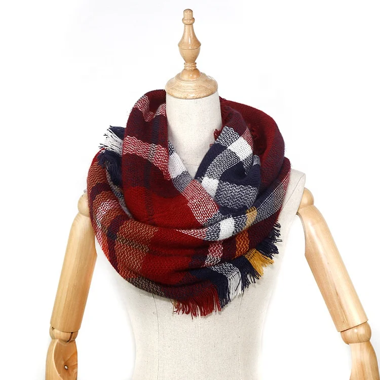 Hot Sell Good Quality Acrylic Woven Infinity for Winter Basic Multi Color Plaids  Loop Scarf