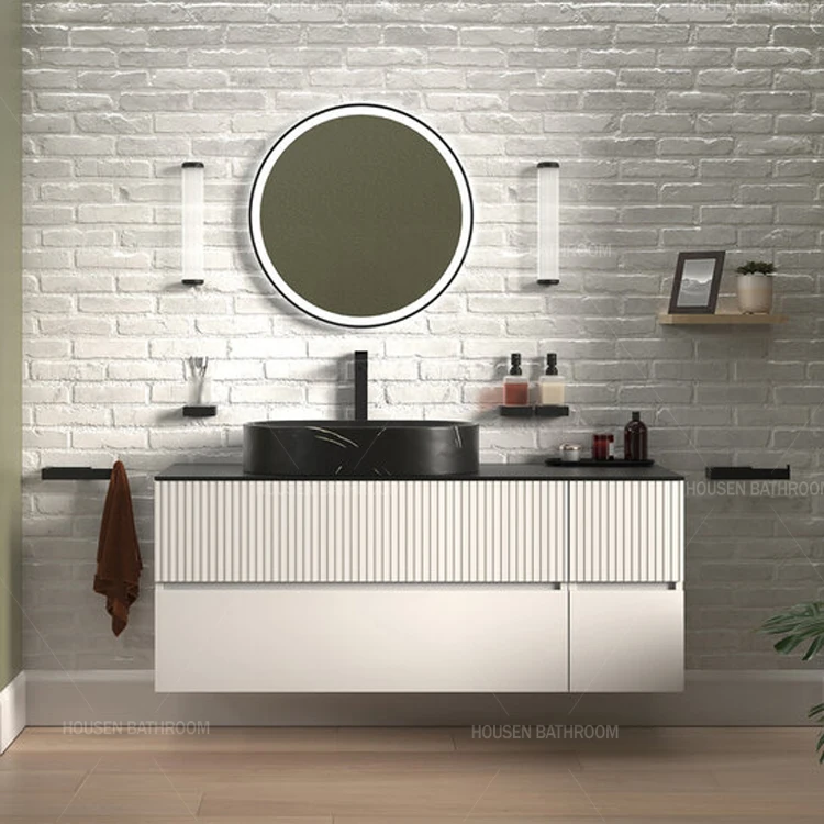 European Luxury Design Pink Marble Black Grille Plate Water-Resistant Bathroom Basin Cabinet