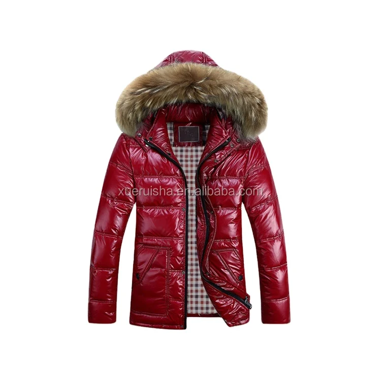 shiny fake fur hooded man winter coat goose down filled jacket