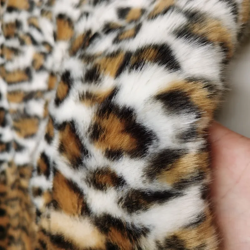 100% полиэстер класса люкс, пальто с мехом, с леопардовым принтом поддельные полиэстер ткань искусственный мех