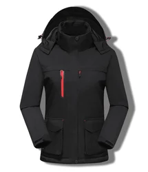 Women Winter Thermal Windbreaker Long Sleeves Hooded Coat USB Infrared Heated Jacket