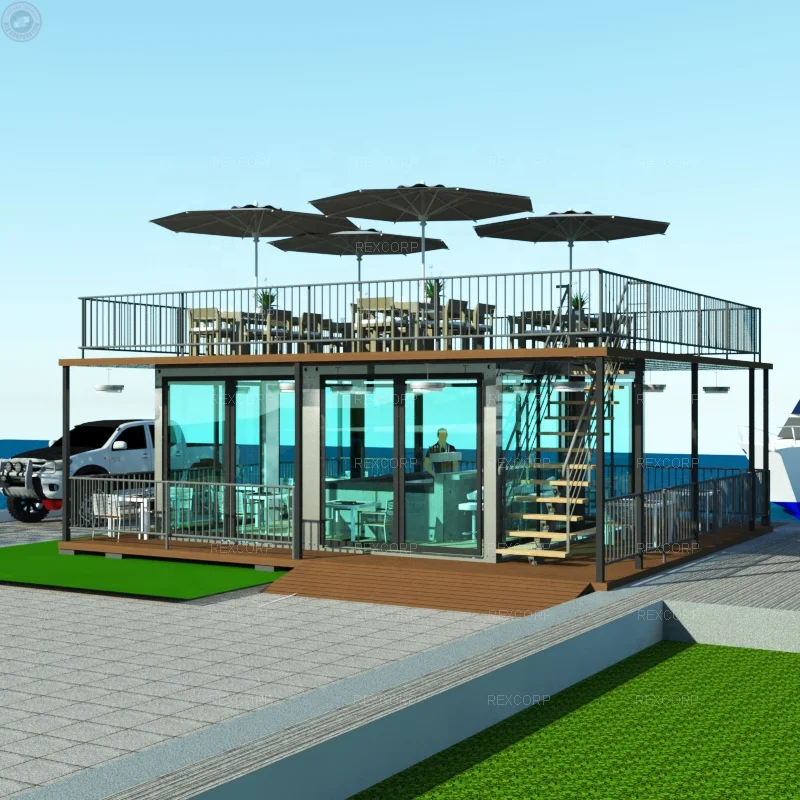 Outdoor Full Glass Snack Coffee Cafe Bar House Refreshment Bar and Restaurant French Bistro Beside the Sea