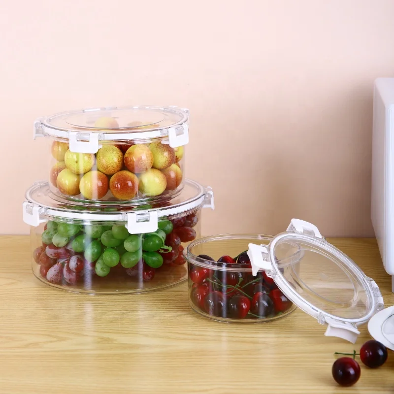 100% BPA free food grade materials stackable lunch box round 3 sizes plastic food storage container with sealed lid