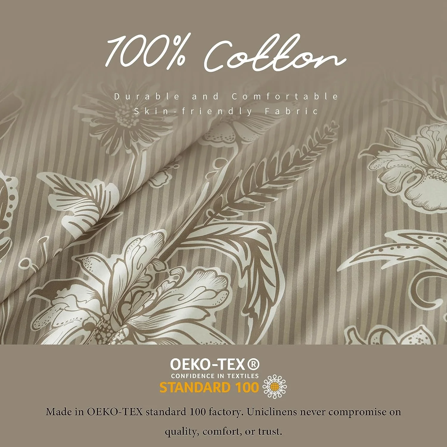 ALPHA TEXTILE Flower Bedding Duvet Cover Queen 100% Cotton Taupe Duvet Cover Set with Zipper