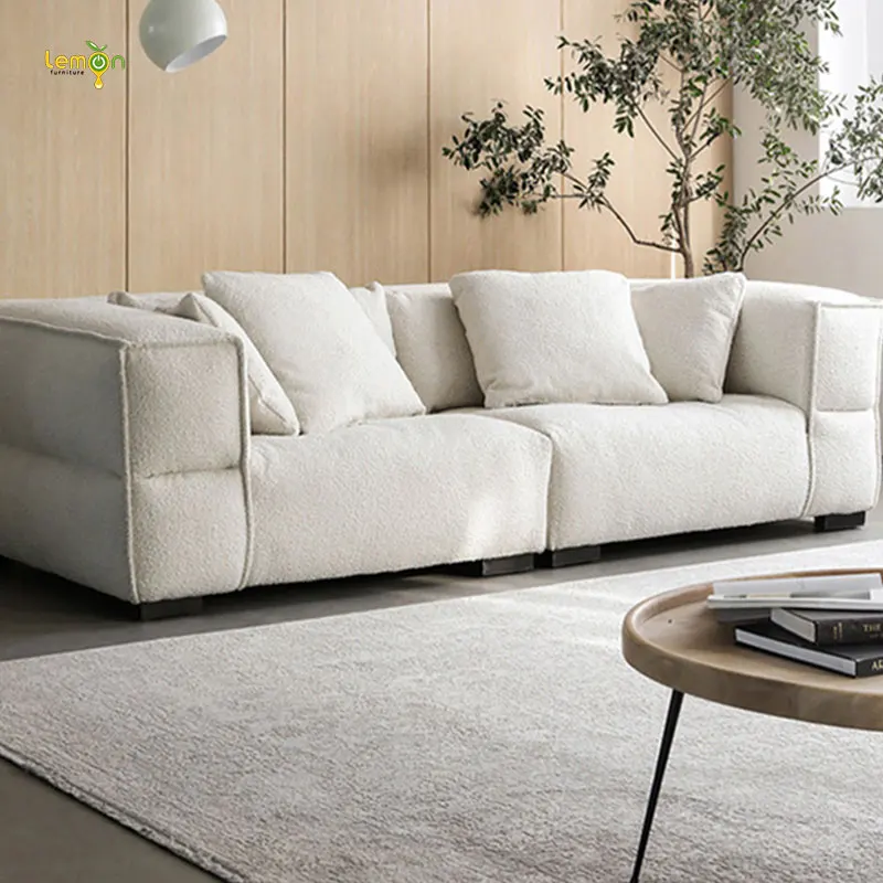Tofu block small apartment sofa living room combination French light luxury Internet celebrity fabric sofa
