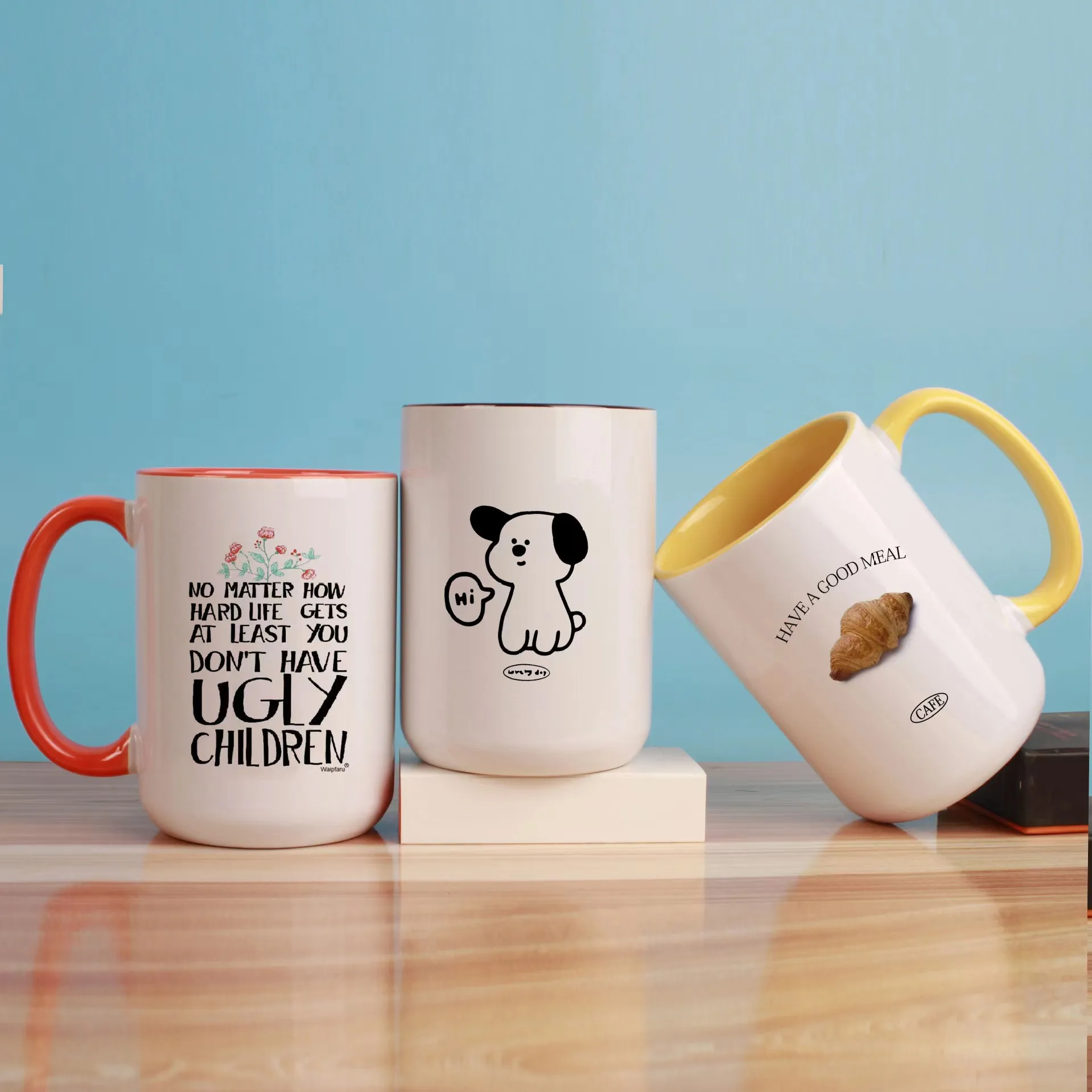 15oz Thermal Sublimation Ceramic Cup Coated Cup Double Color Customized Logo Large Capacity Export White Cup