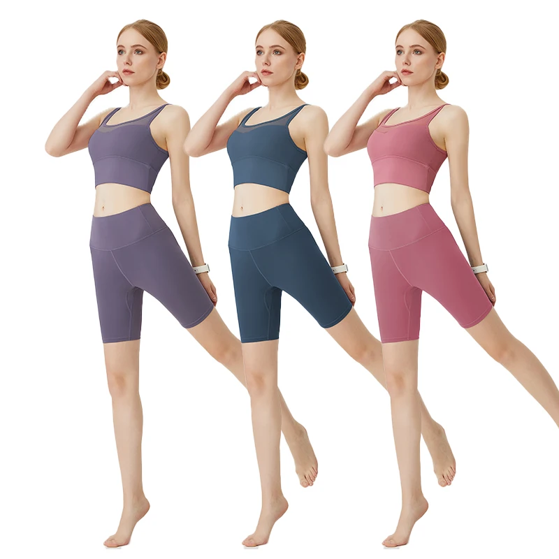 Women Yoga Wear Gym Sport Bra Tops Tight Shorts Sets Workout Fitness Wear Sportswear Yoga Sets Bra & Brief Sets