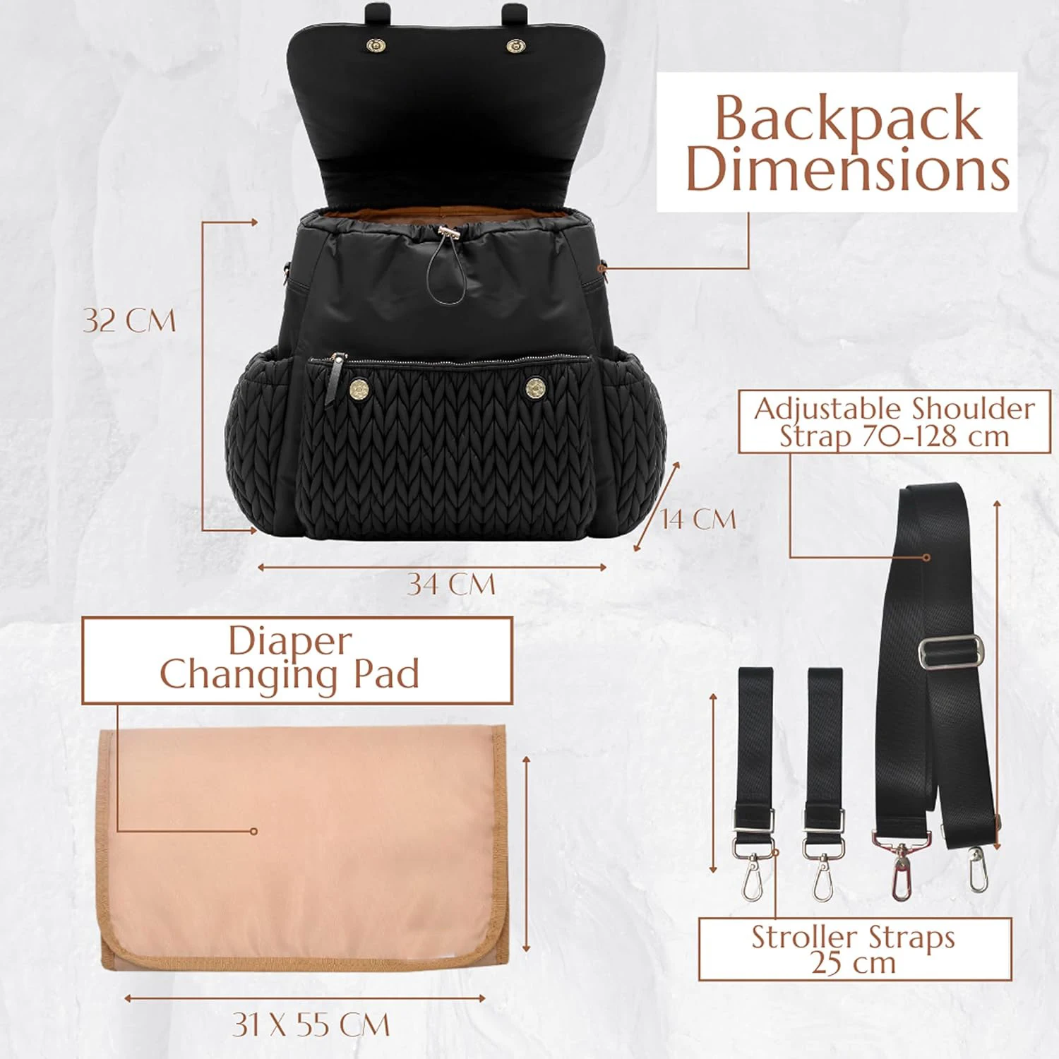 Custom Trendy Large Travel Mommy Diaper Bag Backpack With Changing Pad Stroller Straps