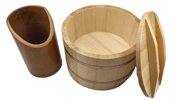 China wholesale copper Japanese style luxury wooden with lid sushi rice drum sushi restaurant bibimbap wooden rice basin