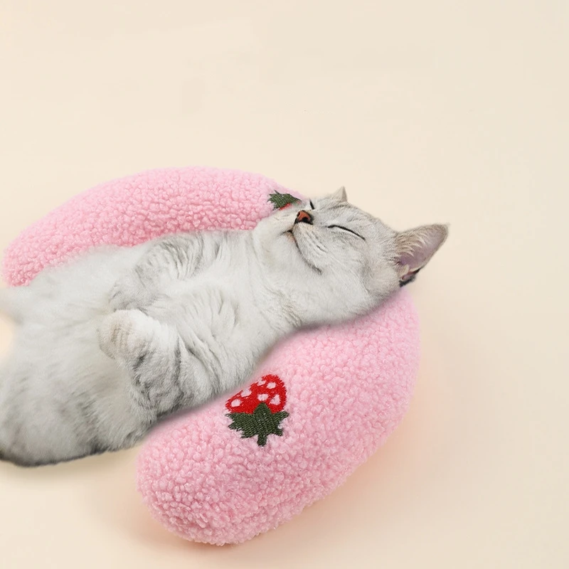 2024 New Design Pet Pillow U Shape Soft and Fluffy Plush Pet Pillow for Cat to Lay On Cat Bed Pillow