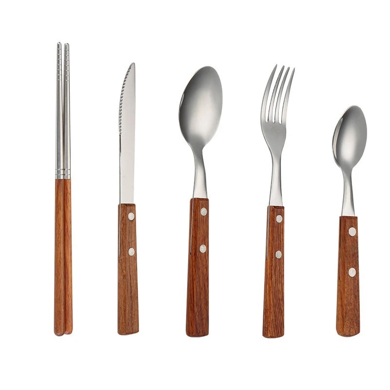 Amzn Top Seller 2023 New Arrival Home Spoon And Chopsticks Flatware Wooden Handle Cutlery Set