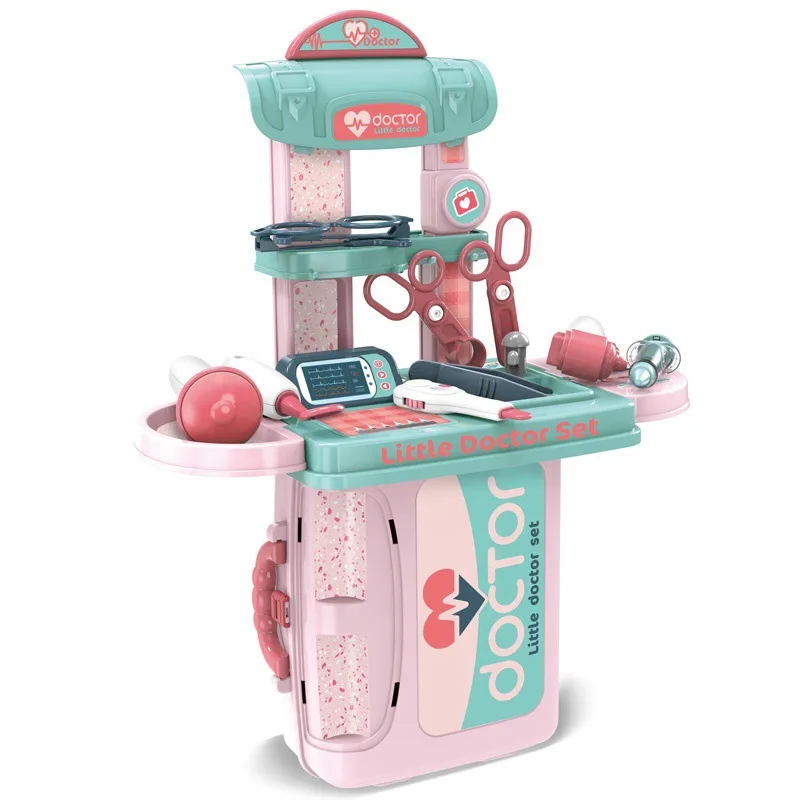 Pretend Play 3 in 1 Suitcase Kids Plastic Doctor Table Play Set Toy Preschool Doctor Play Set Toy Medical Kit Toy Suitcase