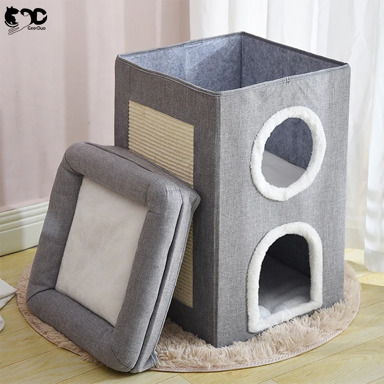 GeerDuo Pet Winter Luxury Large Stable Foldable Comfortable Double Floor Cat House Cave Nest
