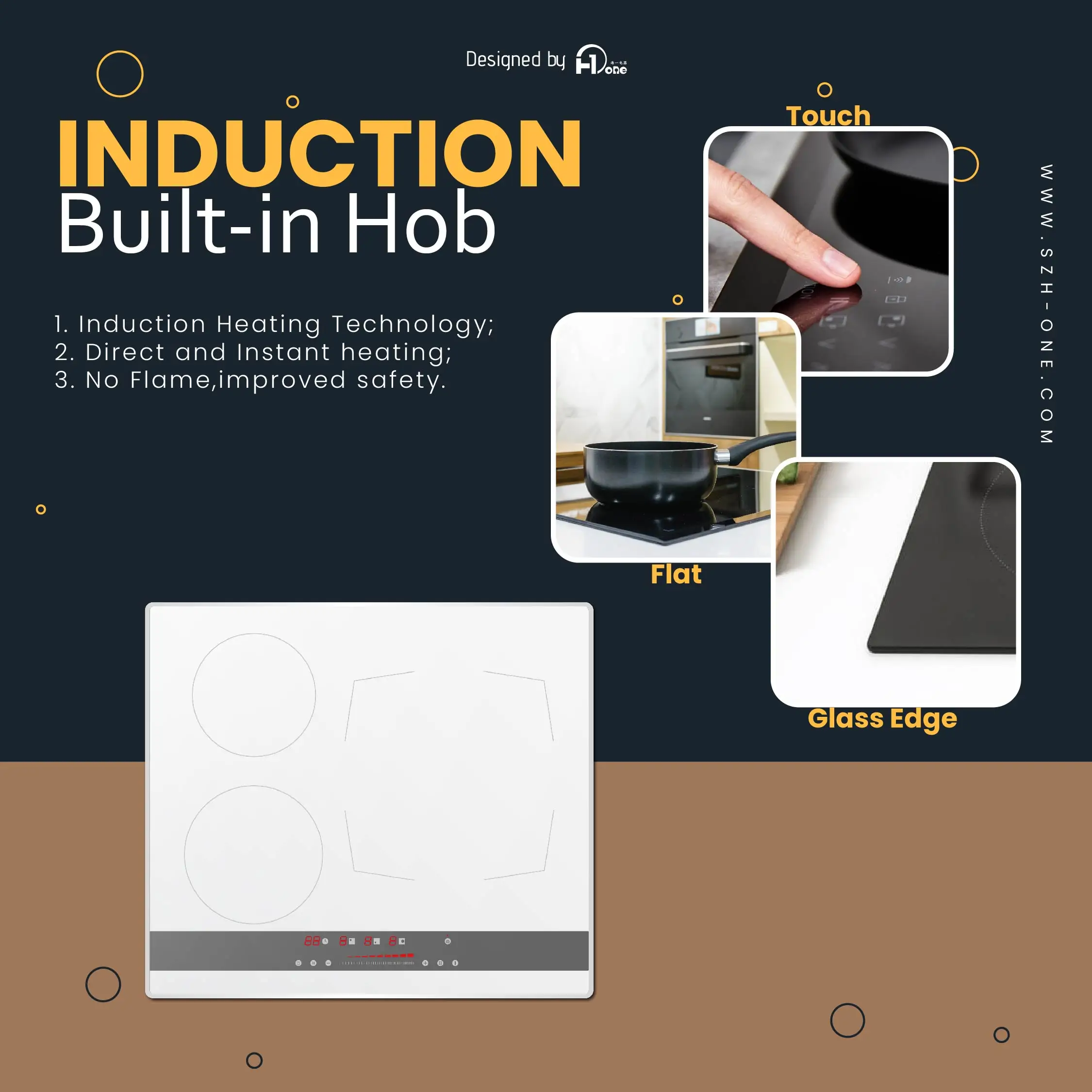 60 cm Electric Three Burner Induction Cooker 3 Round Burners Built in Installation with Digital Display