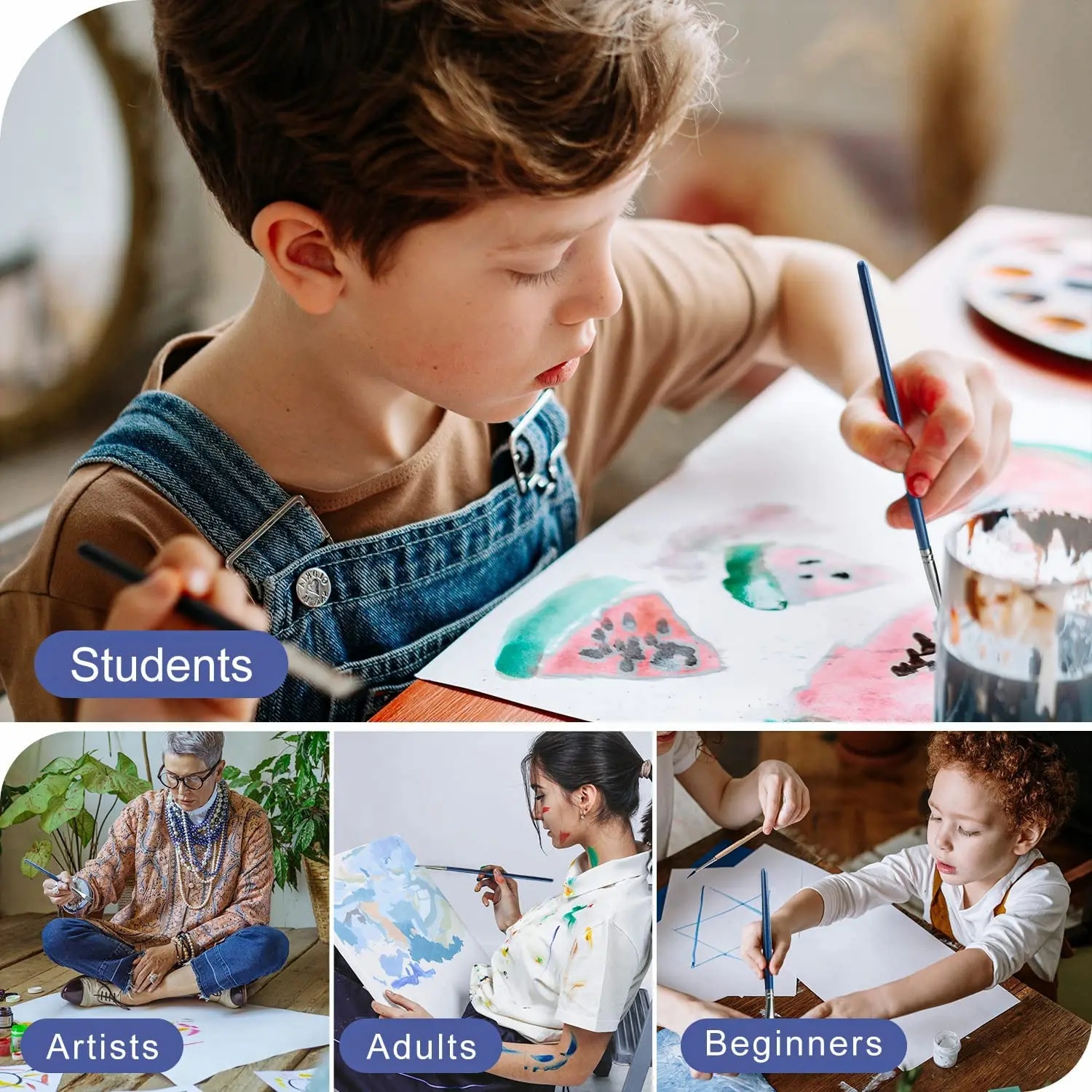 Professional 15 Different Sizes Acrylic Oil Painting brushes Nylon Hair Drawing Artist Paint Brushes for Beginners