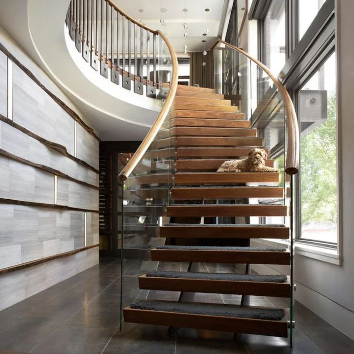 Arc Wrought Iron curved acrylic staircase Prefab Cast Iron Stair Treads For Wooden Steps Indoor